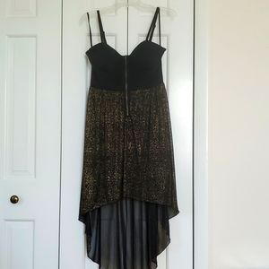 Black and Gold Zip Front High-Low Party Dress